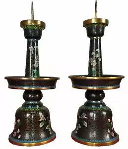 PAIRE DE BOUGEOIRS CHINOIS EN BRONZE CLOISONNÉ. CHINE. XXE SIÈCLE - Imagen 1 de 3