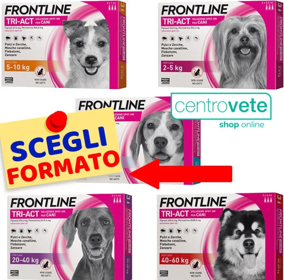 Frontline TRI-ACT 6 Pipette CANI 5-10 /10-20/20- 40/40-60 Kg → Antiparassitario - Immagine 1 di 1