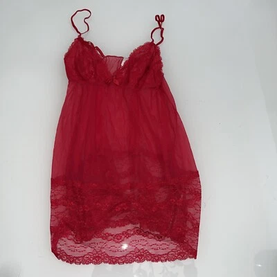 GILLIGAN & OMALLEY Intimates Red Baby Doll Lingerie Red Lace Nightie Pjs MED - Image 1 of 3