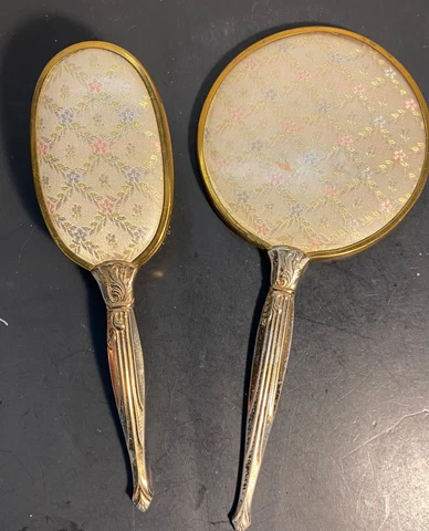 VINTAGE DRESSER MIRROR and BRUSH WITH HANDLE 11 and 10” Cover