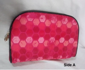Adrienne Vittadini Makeup Case Zipper Pouch Cosmetic Bag Pink Honeycomb 1/2 Dome - Picture 1 of 10