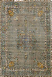 Antique Tebriz Distressed Hand-knotted Area Rug Evenly Low Pile Wool 8x11 Carpet
