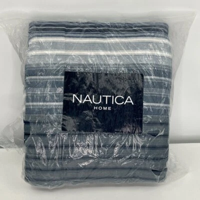 Новый с Ярлыками Nautica серый синий в полоску стеганая кровать одеяло домашнего декора - Изображение 1 из 3