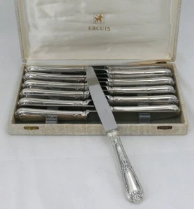 Ercuis Louis XV Rocaille, 12 couteaux de table en métal argenté, excellent état. - Imagen 1 de 10
