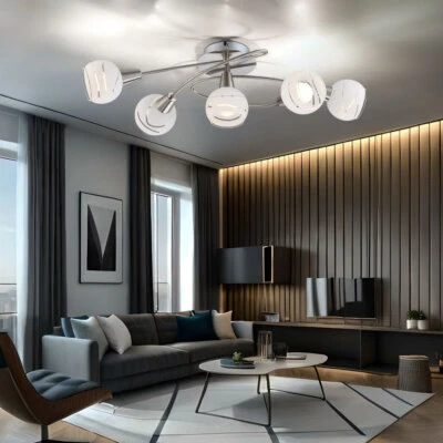 Plafonnier Lumière pour Salle à Manger Verre 5 à Flammes LED Couloir L 62,4cm - Photo 1/4