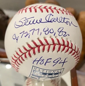 Steve Carlton Auto Signed HOF Induct Baseball w/ Inscriptions PSA DNA Witnessed - Picture 1 of 9