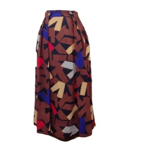 Falda Vintage Arthur L Marrón Estampado Geométrico Línea A Bolsillos Plisados W28 Pequeña - Imagen 1 de 10