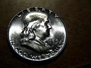 BRILLIANT UNCIRCULATED FBL 1959-P FRANKLIN SILVER HALF DOLLAR D7 - Picture 1 of 2