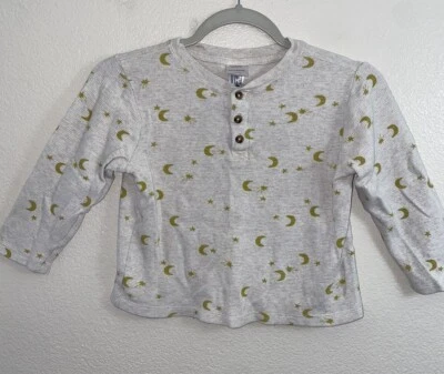 Camisa Henley Hanna Andersson Tejida Gofre 110 5 Años Crema Luna Estrellas L/S Foto 1 de 4