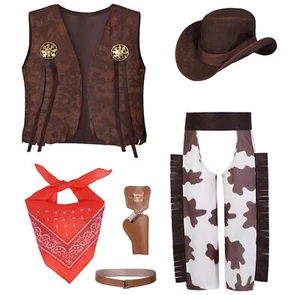 Cowboy Costume For Boys 5pcs Kids Cowgirl Western Dress Up Party Cosplay 310 Yea - Picture 1 of 7