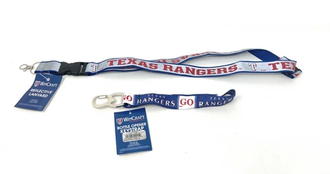 Texas Rangers MLB SUPER FAN BUNDLE - Reflective Lanyard & Bottle Opener Keystrap Cover