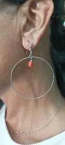 Pendientes Coral Rojo Plata Círculos Colgantes Hoops Earrings MM 23 35 43 55 - Bild 1 von 14
