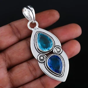 Blu Topaz Gemstone Pendant, 925 Sterling Silver Handmade Pendant, Size 1 in - Picture 1 of 3