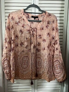 Sanctuary Women's Long-Sleeve Floral Print Lace-Up Blouse Top Small - Picture 1 of 7