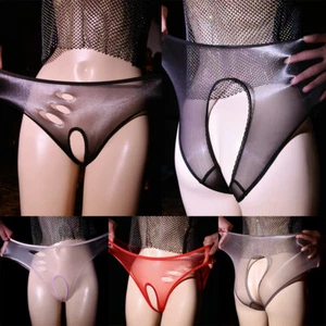 Slip donna aperto all'uncinetto olio trasparente lucido mutandine lisce setose intimo sexy ✿ - Foto 1 di 19