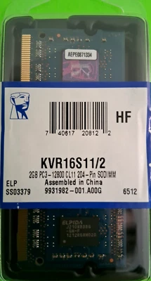 Kingston PC3-12800 2 GB SO-DIMM 1600 MHz DDR3 SDRAM Memory (KVR16S11/2) - Image 1 of 4