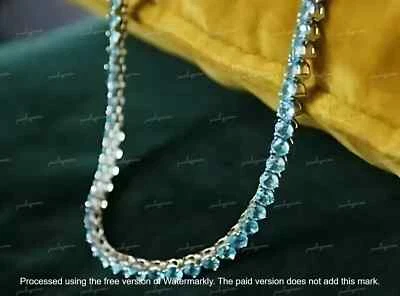 Collar Tenis Chapado en Oro Blanco 14K Aguamarina Creada en Laboratorio Corte Redondo 15Ct Foto 1 de 3