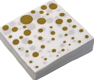 100 Pack Cocktail Napkins Disposable Paper Party Napkins Gold Polka Dot Designs - Picture 1 of 1