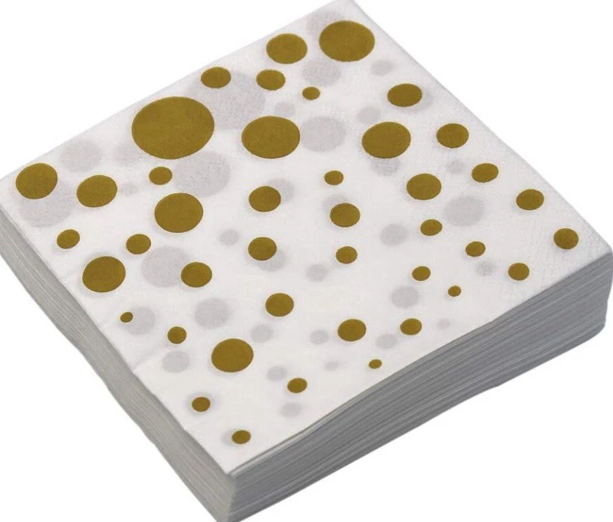 Paquete de 100 servilletas de cóctel desechables de papel para fiestas diseños de lunares dorados Foto 1 de 1