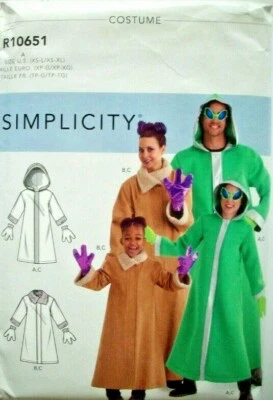 NEW Simplicity R10651 Adult Child Teen Alien Pattern Costume Robe Gloves Sewing - Image 1 of 3