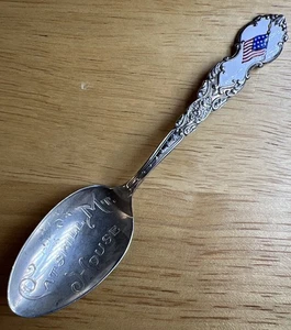 Antique Sterling & Enameled American Flag, Catskill Mt. House Souvenir Spoon - Picture 1 of 5