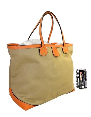 $1295 New Ghurka Smyth ll Tote Tan Canvas & Orange Leather Shopper Business Bag - Image 1 of 4