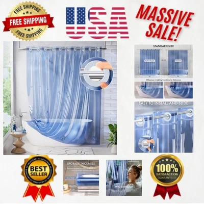 豪华无钩防水浴帘套装 - 72x75 透明蓝色带石头 — 第 1/4 张图片