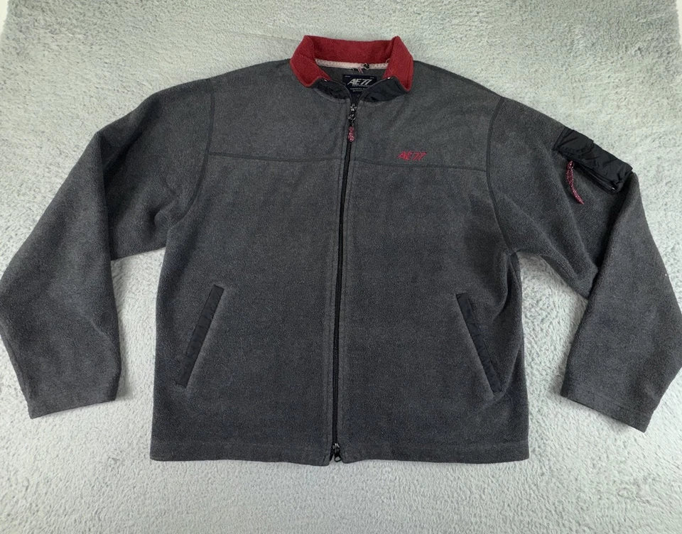Vintage American Eagle Jacket Mens Large Gray Full Zip Fleece Coat AE77 Logo - Image 1 of 4