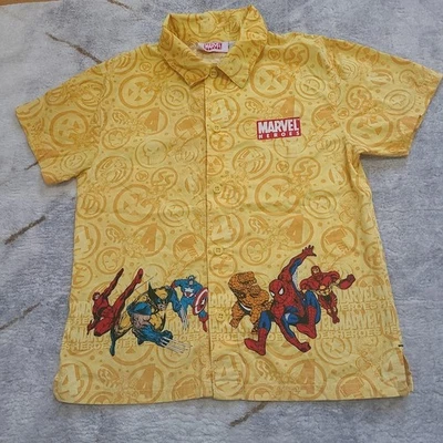 Marvel Heroes Button-Up Shirt Boys 7 Vintage Iron Man Spider-Man Wolverine - Image 1 of 4