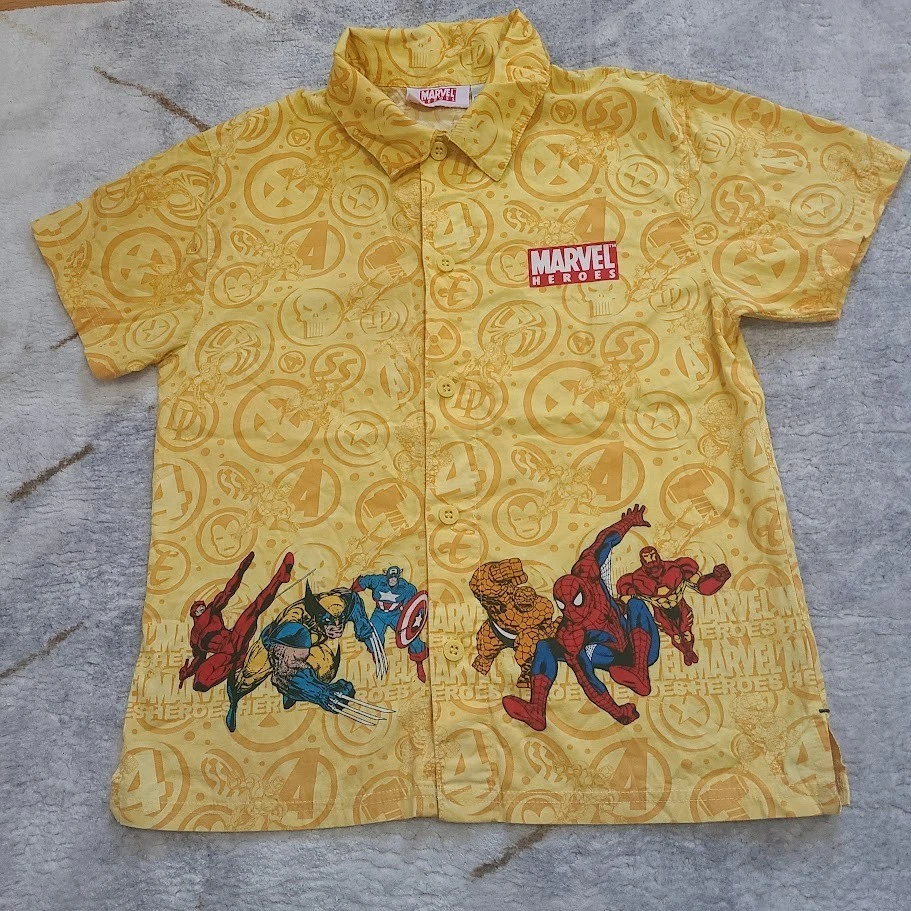 Marvel Heroes Button-Up Shirt Boys 7 Vintage Iron Man Spider-Man Wolverine - Image 1 of 4