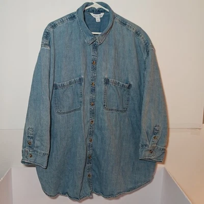 Camisa jeans feminina Old Navy The Boyfriend plus size 3X azul manga longa botão para cima - Imagem 1 de 4