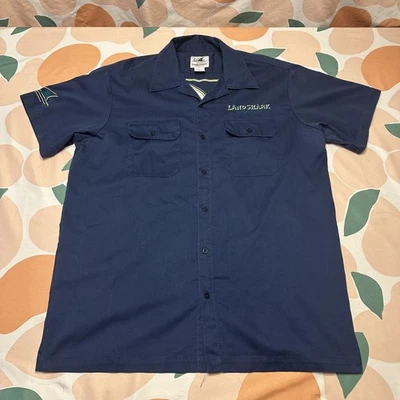 Camisa de trabajo Land Shark abotonada para hombre XL extra grande azul marino amarillo logotipo bordado Foto 1 de 4