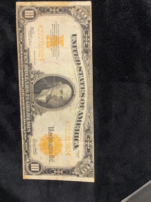 1922 $10 LARGE Size BEAUTIFUL VF+/XF GOLD CERTIFICATE! - Image 1 of 2