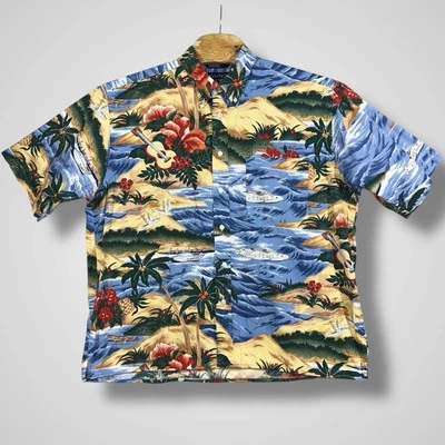 Camisa Nautica De Colección Para Hombres XL Azul Abotonada Hawaiana Hula Tropic Playa Adulto Foto 1 de 4