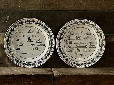 Pair of Antique French Rebus Plates Creil Montereau - Image 1 of 4