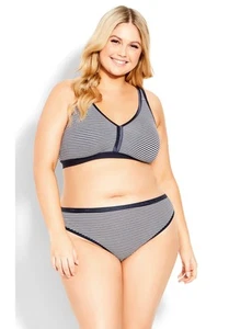 Avenue Women's Plus Size Cotton Stripe Thong - Picture 1 of 17