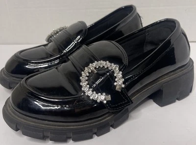 Steve Madden Julia Tacón Grueso Negro Vegano Patente Bling Hebilla Niñas Talla 2 Foto 1 de 4