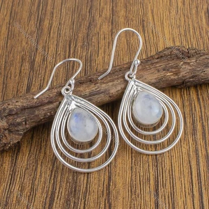 Venta Día de la Hija Pera Arco Iris Piedra Lunar Nuevos Pendientes Plata de Ley 925 - Imagen 1 de 6