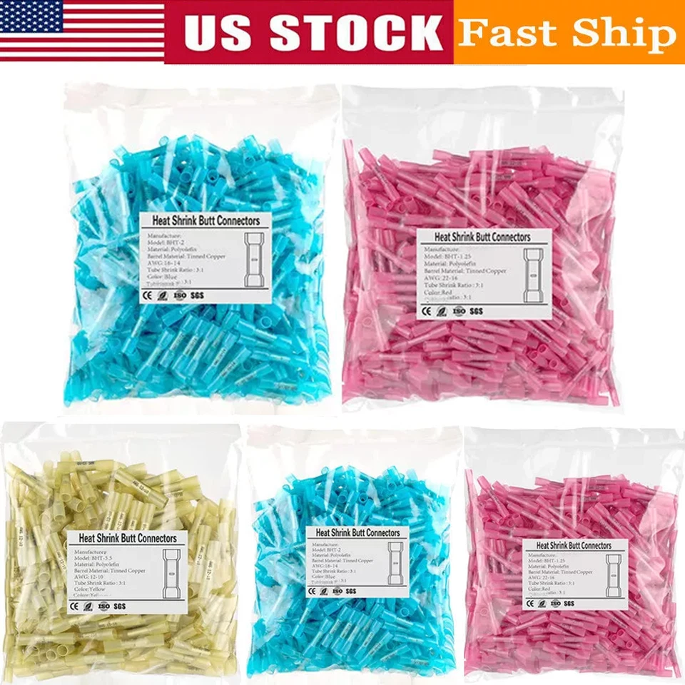 AIRKOUL 300X Heat Shrink Butt Splice Wire Connector Insulated Waterproof Crimp Terminals