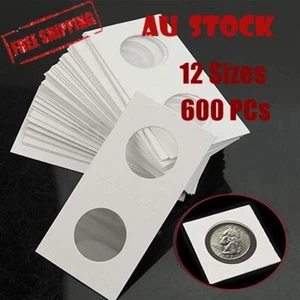600x 12 Sizes CARDBOARD COIN HOLDERS Staple Coin Holder Display Clear Window - Picture 1 of 4