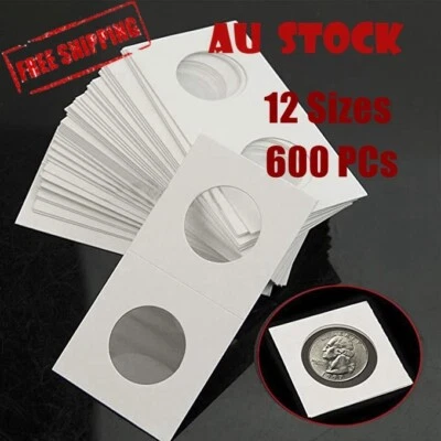 600x 12 Sizes CARDBOARD COIN HOLDERS Staple Coin Holder Display Clear Window - image 1 of 4