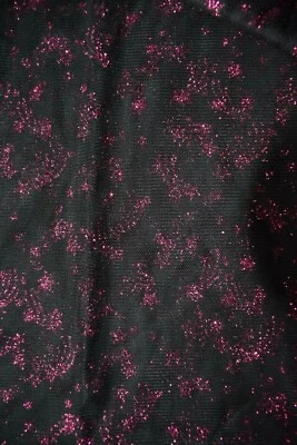 SHOOTING STAR SPARKLE BERRY  PRINT ON BLACK MESH SHEER FABRIC 28X58 INCHES - Image 1 of 3