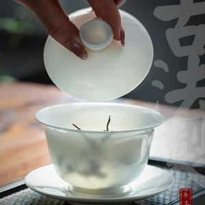 Gaiwan Jingdezhen porcellana bianca coperchio ciotola set da tè fatto a mano ceramica coperchio ciotola - Foto 1 di 11
