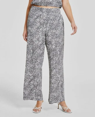 Pantalones para mujer Bar III grises con textura estampado animal pierna ancha talla pequeña PL Foto 1 de 3