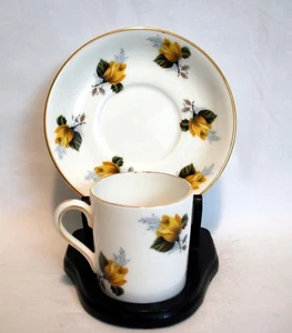 Taza y platillo Demitasse vintage Royal Grafton England rosa amarilla borde dorado - Imagen 1 de 5