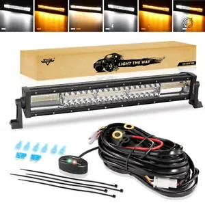 AUXBEAM 22" Amber White LED Light Bar Strobe Lights 6 Modes Combo Offroad Light - Picture 1 of 12