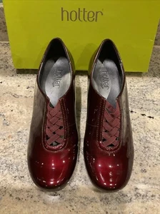 Hotter Stephanie Burgundy Patent Vintage Style Court Shoes Size 5.5 Standard - Picture 1 of 23