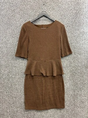 Vestido Connected Apparel marrón peplum tejido media manga para mujer talla 12 Foto 1 de 4