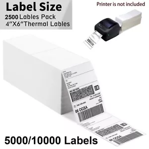 5000 Fanfold 4"x6" Direct Thermal Shipping Labels for Zebra and Rollo Printers - Picture 1 of 7