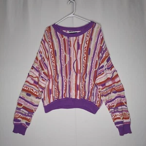 Forever 21 Plus Textured Stripe Knit Sweater Womens 2X Purple Retro Coogi-like - Picture 1 of 8